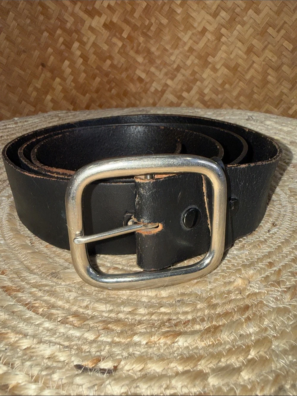 Harley-Davidson Black Top Grain Leather Belt Silver Buckle Made in USA Bikercore